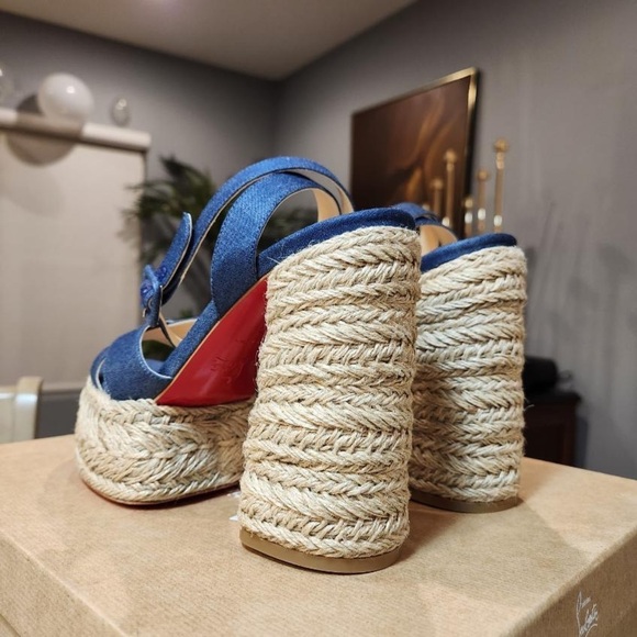 NEW Christian Louboutin Super Mariza Denim Platform Dandal size 40 - Picture 7 of 12